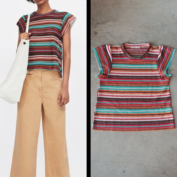 Zara Tops - Zara Knit Striped Short Sleeve large